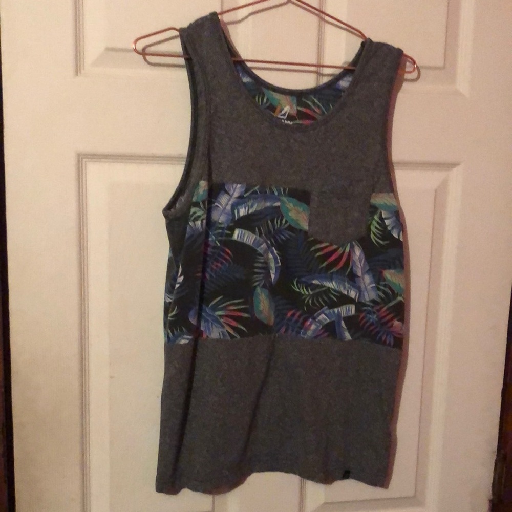 Amplify Gray Tropical Print Block Tank Top Mens Medium M